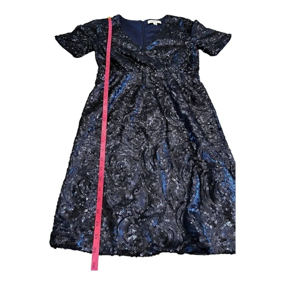Francesca Women Sequin Dress S Blue Navy Beaded Short Sleeve Party Cocktail - Picture 11 of 12